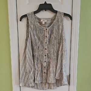 Striped Sleeveless Button-Up Top